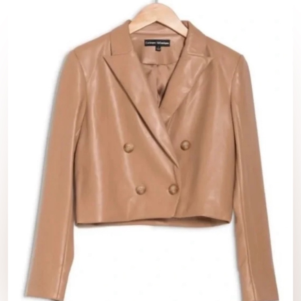 CATHERINE MALANDRINO CROPPED JACKET DOUBLE-BREASTED FAUX LEATHER WOMEN TAN SMALL